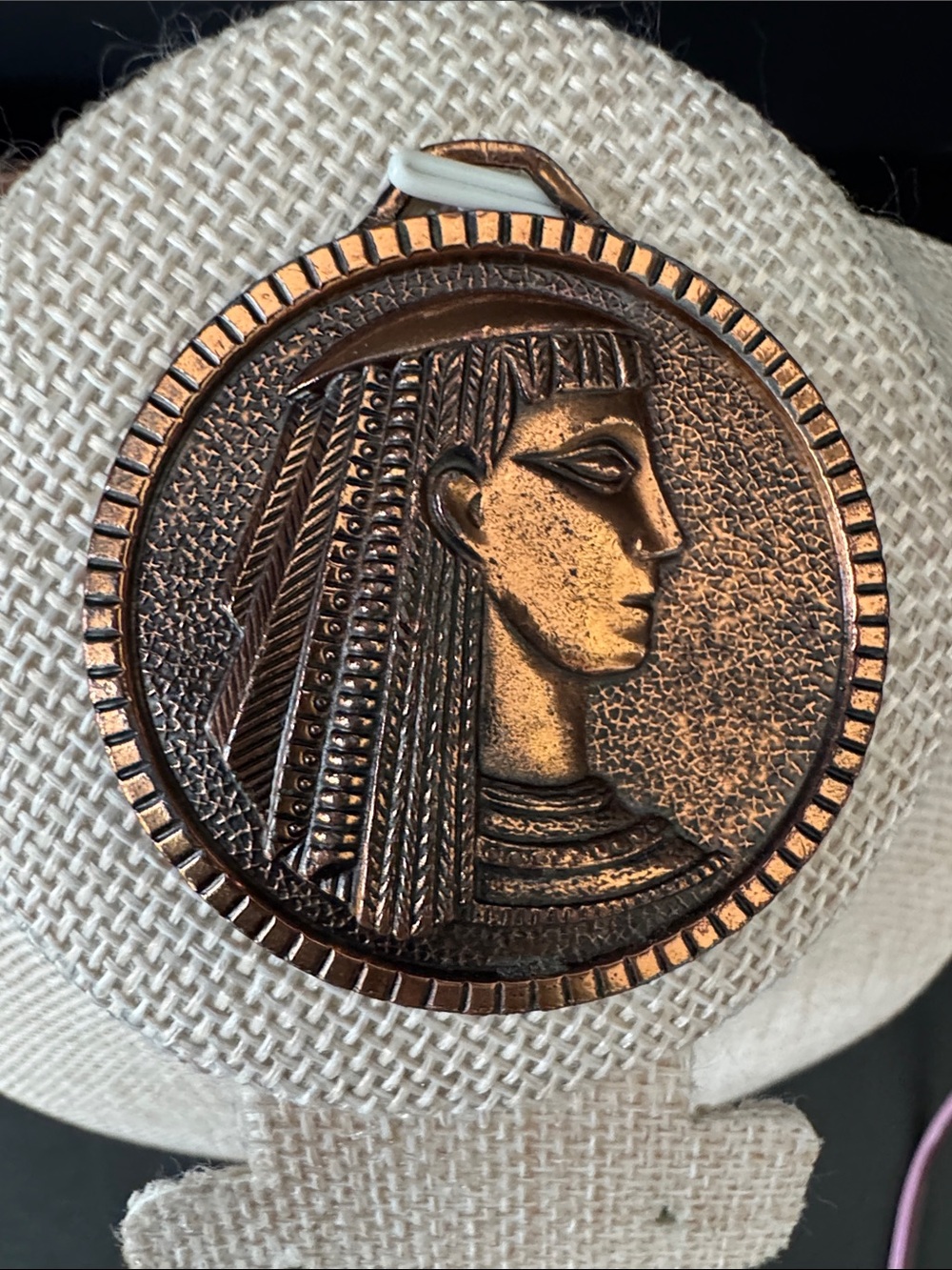 VTG Cleopatra Cast Metal Coin Pendant - Egyptian Revival Uniface Medallion